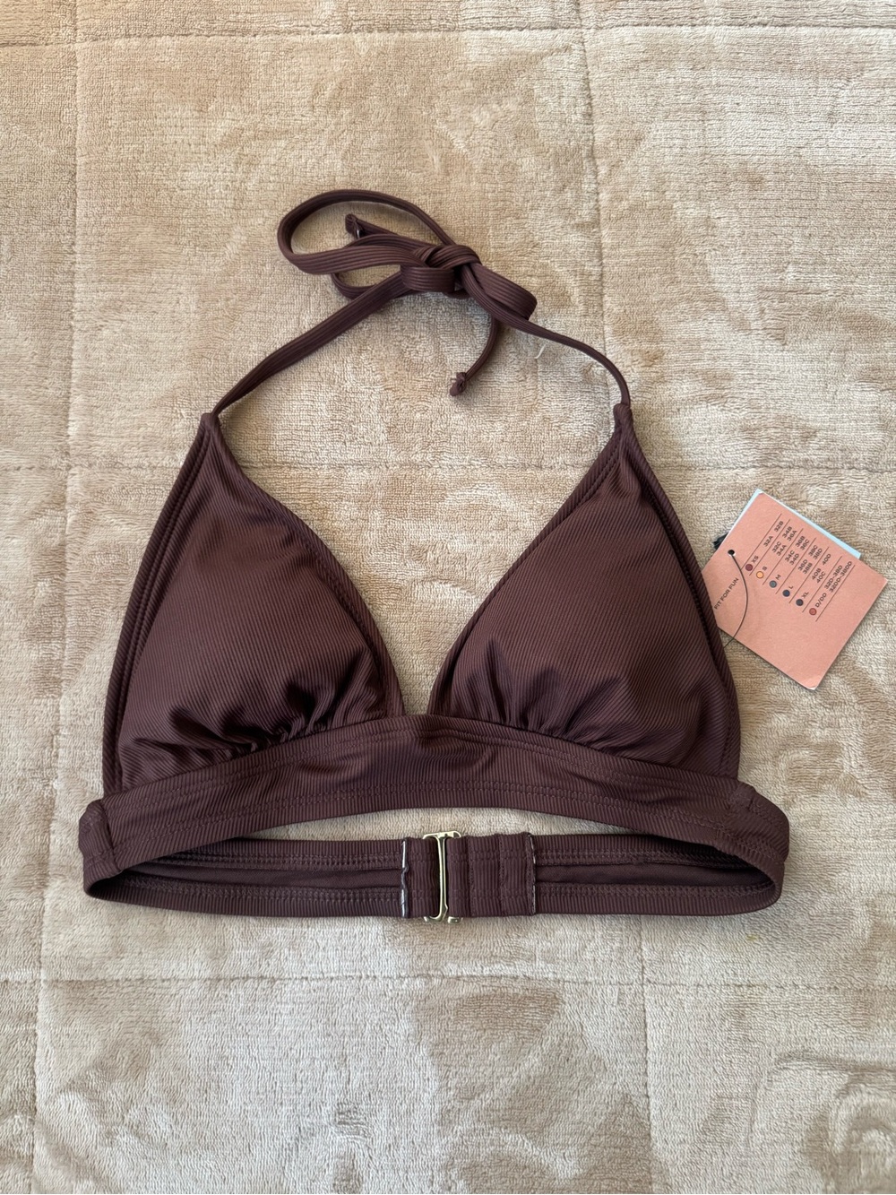 Shade & Shore Ribbed Triangle Halter Bikini Top in Brown
